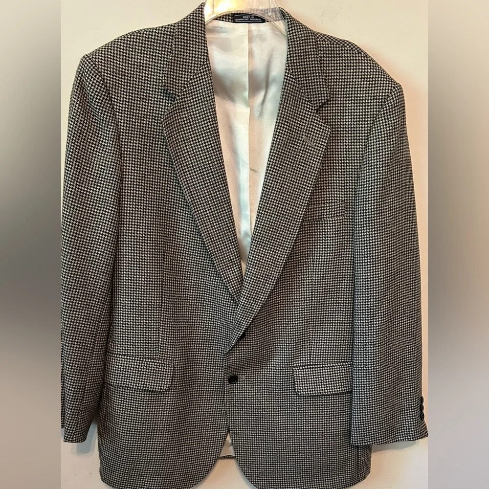 Stanley Blacker Tweed‎ Sport Coat Mens Size 44R Tan Black Houndstooth